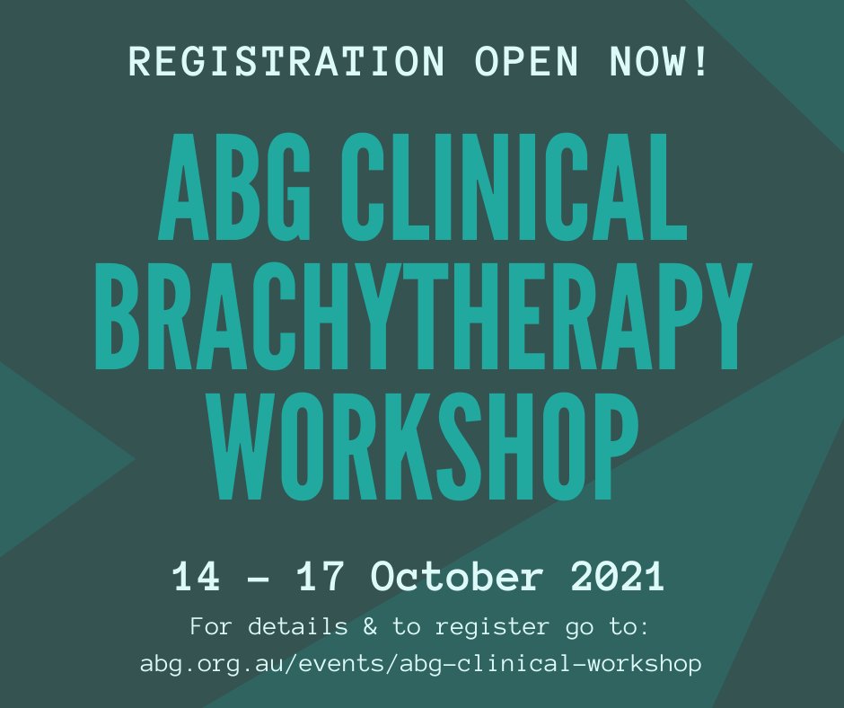 A reminder that registration is open for the 2021 ABG Clinical Brachytherapy Workshop, being held virtually 14-17th October.

abg.org.au/events/abg-cli…

The workshop is multi-disciplinary and designed around <a href="/ACPSEM/">ACPSEM</a> and <a href="/FacRadOncology/">RANZCR Rad Oncology</a> trainee syllabi