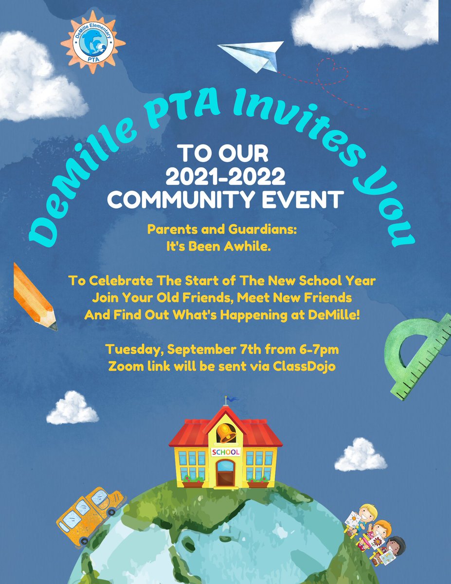 DemillePTA's tweet photo. You may have already noticed this info on ClassDojo, this is a friendly reminder about tonight.  Please check ClassDojo for Zoom info. https://t.co/LVLin0y4yM