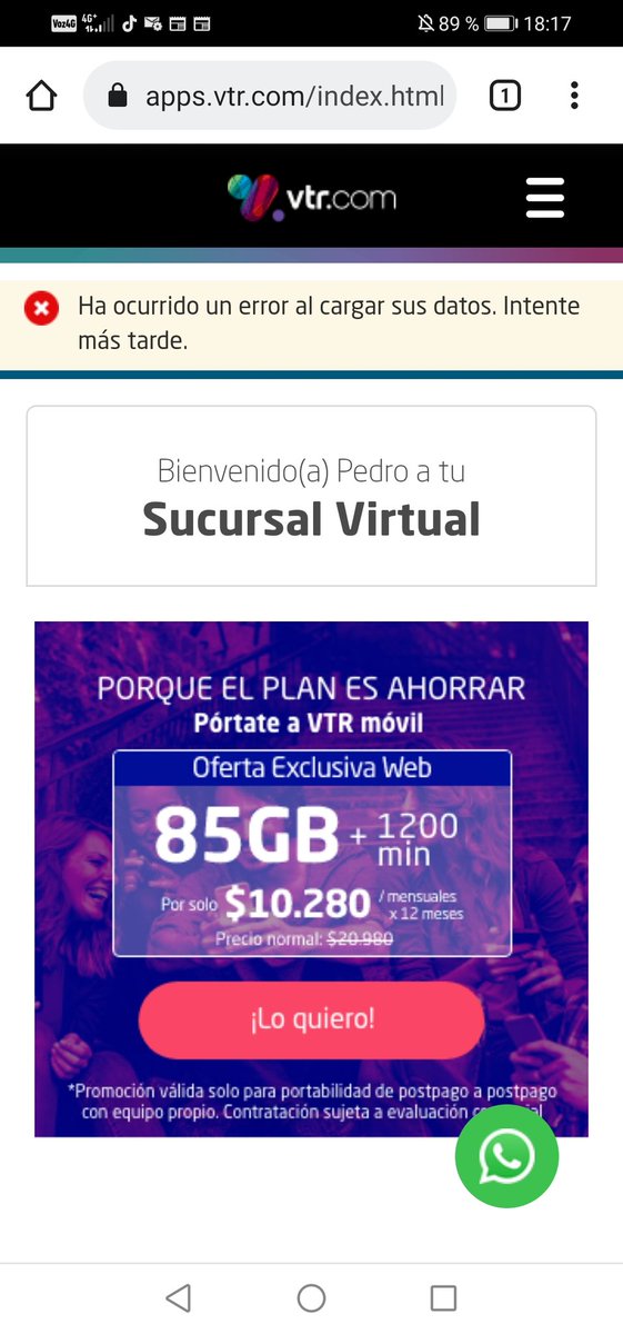 petercausa's tweet photo. @VTRsoporte hola. Tengo problemas para pagar online en la página de uds. Me sale este mensaje https://t.co/dhPQ0vYsJo