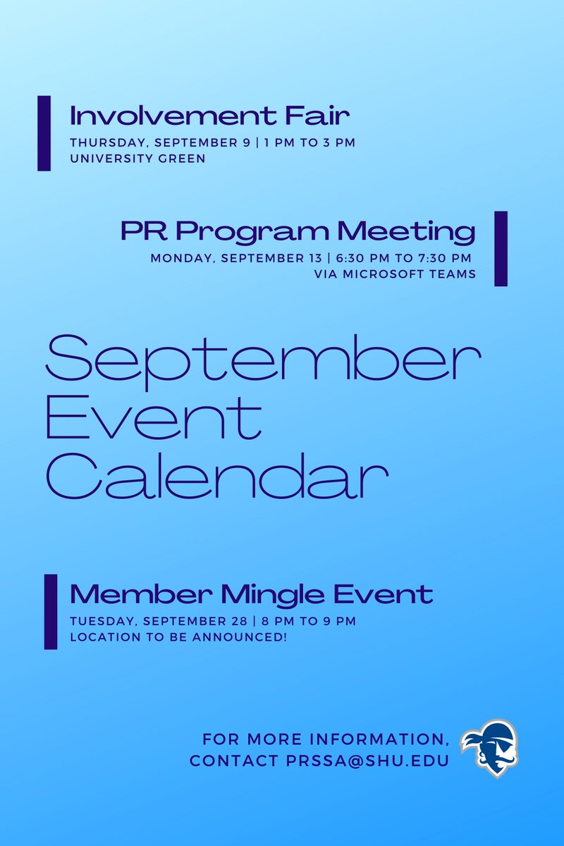 Seton Hall PRSSA (@setonhallprssa) on Twitter photo In case you missed it on our IG and FB story's, here is the event calendar for the month of September! As always, feel free to contact us at prssa@shu.edu if you have any questions!
#SetonHall #PRSSA #PublicRelations In case you missed it on our IG and FB story's, here is the event calendar for the month of September! As always, feel free to contact us at prssa@shu.edu if you have any questions!
#SetonHall #PRSSA #PublicRelations