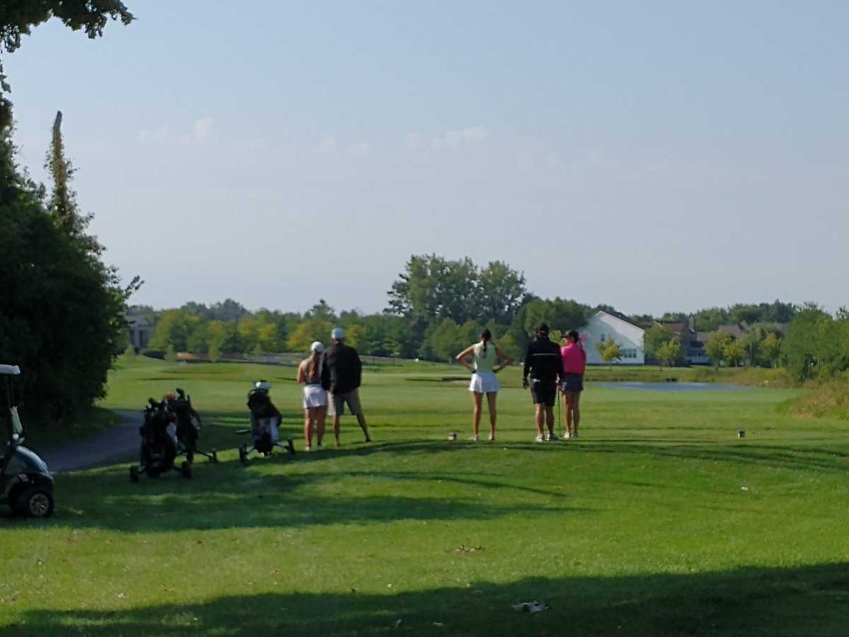DCHSRocksGolf's tweet image. Getting a little advice before teeing off on #9 at #newalbanylinks. Lady Rocks finished second at #OCC today with a 329. #coffmanrocks #girlsgolf #drivechipputt #eagle #birdie #par