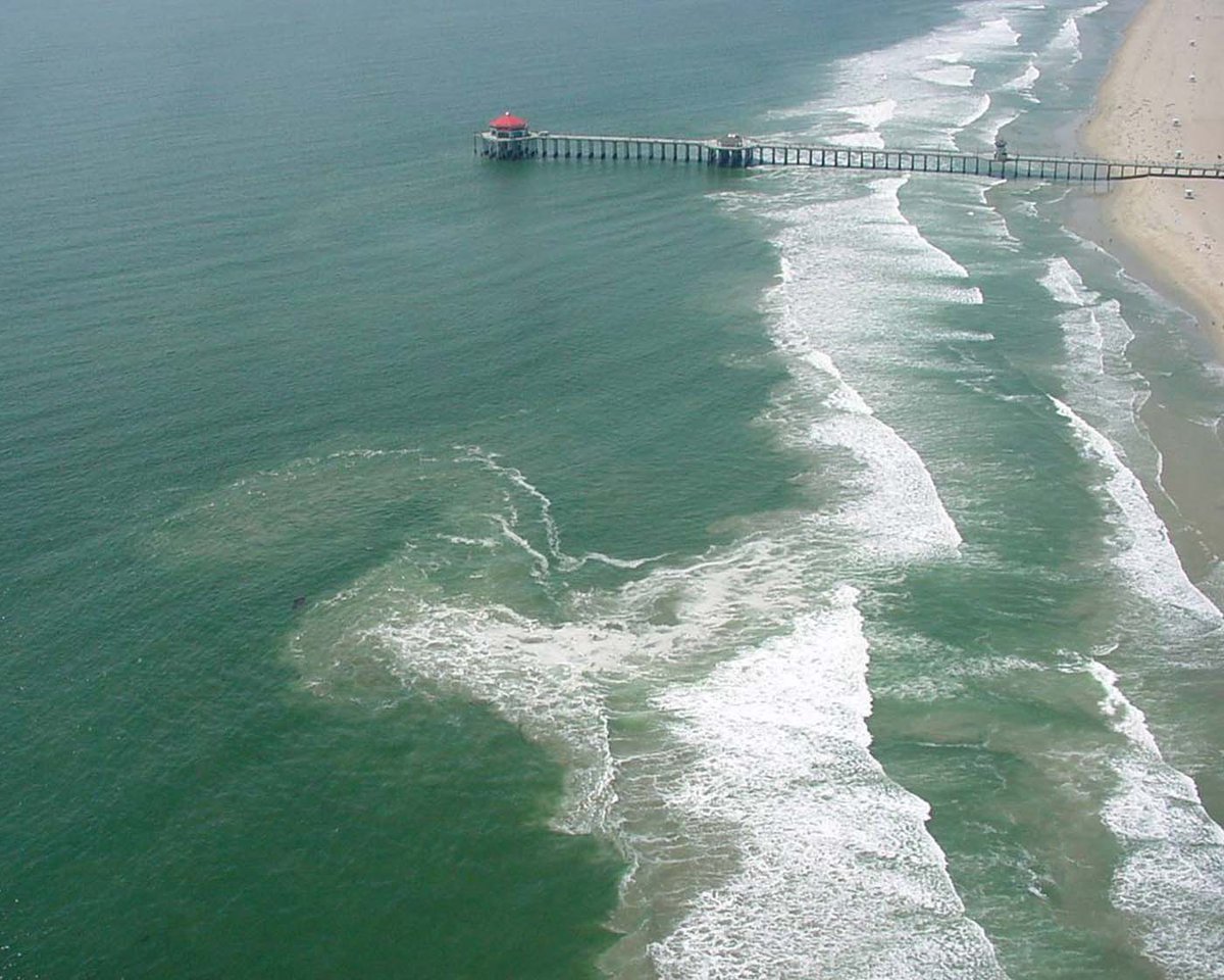 Aerial view of rip current at beach