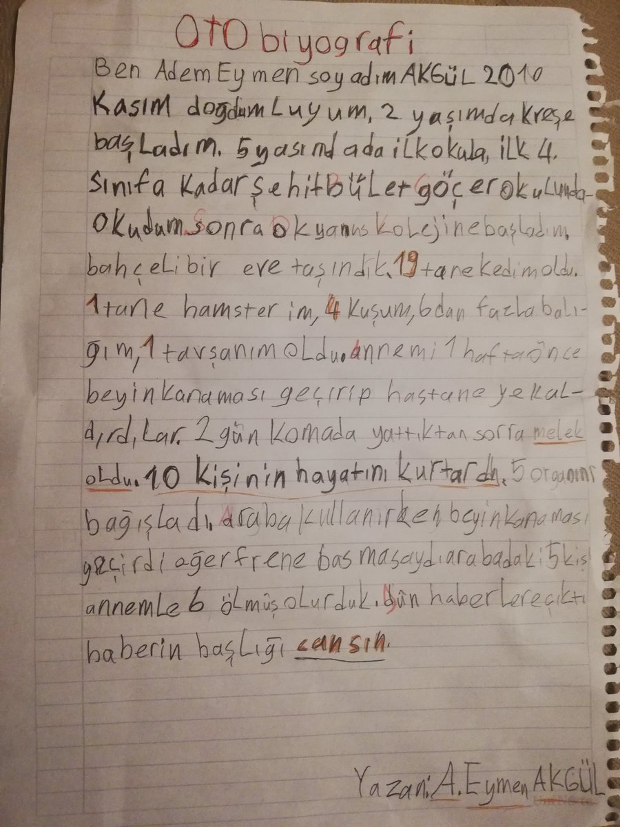 Okulun 2. Gününde otobiyografi yazan oğlumun kaleminden dökülenler.