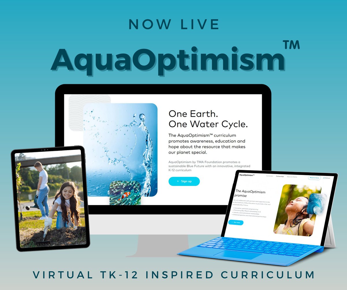 TMABlueTech's tweet image. NEW! AquaOptimism™! #onlinelearning that promotes awareness, education and hope about the resource that makes our planet special. Explore the #AquaOptimism site, demo the curriculum or dive in and purchase today. buff.ly/3hbxKce
#TMABlueTech #Steam #blueeconomy