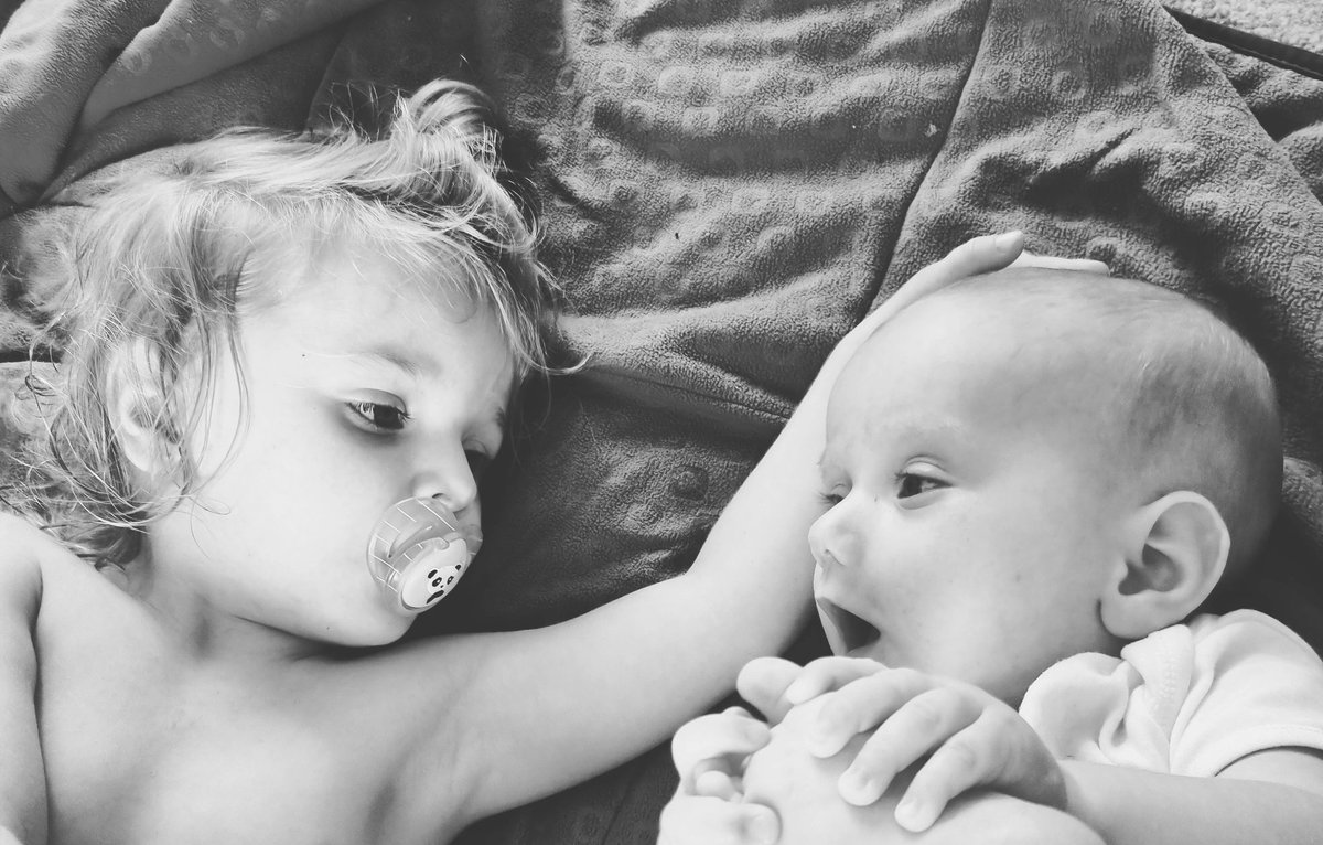 Steph_with_Jess's tweet image. J has only acknowledged her brother 2 or 3 times in his 6 months on Earth, so to happen to have my camera on when she gave him a touch and a few seconds of eye contact made my day.