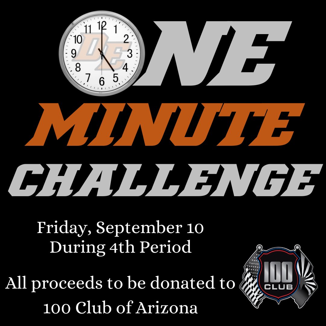 DesertEdgeHS's tweet photo. Scorpion Nation! 
This Friday is our One Minute Challenge during 4th Period to coincide with our Nothing But Love Notes letter writing and First Responder Night at the Football Game.  All money collected will be donated to the 100 Club of Arizona. #NothingButLoveNotes https://t.co/rQJcOHz2BP