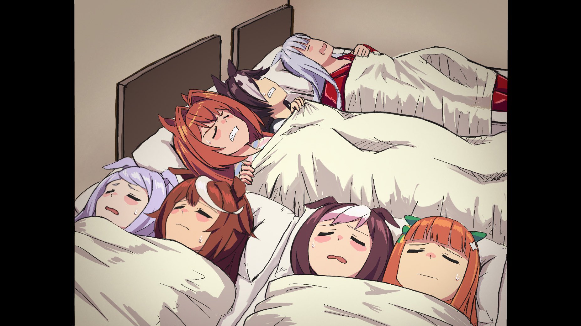 ウマ娘 羽田東急ホテルのツインルームを7人使用するチームスピカ イラスト ウマ娘うまぴょいまとめ