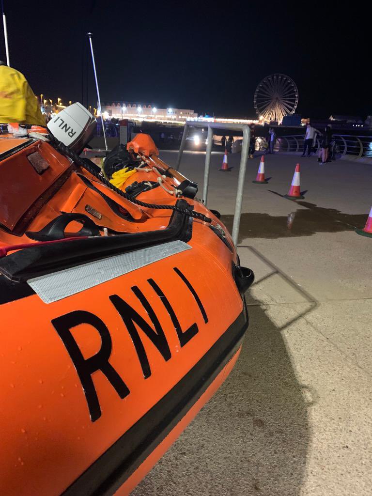 RNLIBlackpool's tweet photo. Our @RNLI volunteers launched at 10pm to reports of a person in the sea. They searched from N to SPier. Fortunately the person was found safe elsewhere. While searching our volunteers spotted another person on the promenade who needed assistance help was given by @HMCoastguard https://t.co/svGG5h211I
