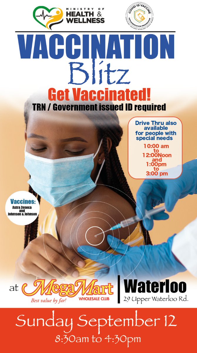 themohwgovjm's tweet image. #VaxontheMove #PopupVax 

Walk in or drive thru, a vaccine will be available for you‼️🚶🏽‍♂️🚶🏽‍♀️🚘🏃🏿‍♂️

#GetVaccinated #VaccinateJa

@christufton @julietcuthbert