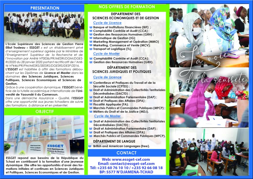 L'École Supérieure des Sciences Économiques et de Gestion PIERRE ELLIOTT TRUDEAU, baisse à la hauteur de 20% les modalités annuelles de sa formation. Des Grandes opportunités et des possibilités d'obtention des bourses internationales sont des nouveaux atouts. #Tchad
