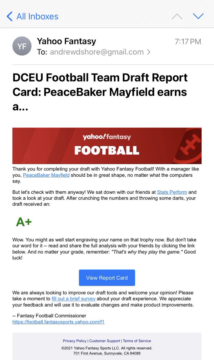 I always think the <a href="/YahooFantasy/">Yahoo Fantasy Sports</a> draft report cards are nonsense, but also I want to print this out and put it on my fridge.