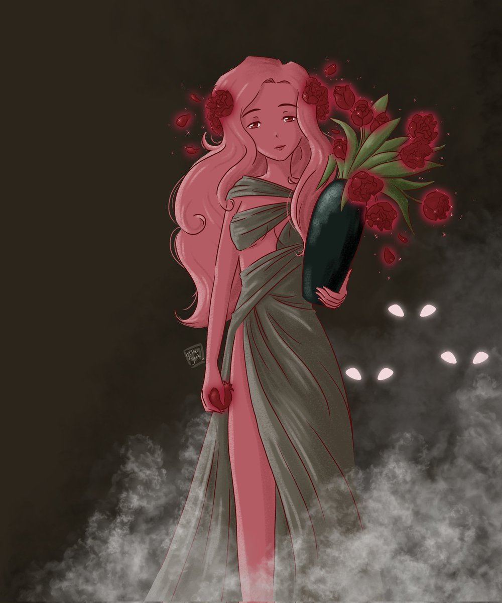 glittergeek87's tweet photo. Week 2 of #godsof_olympus Persephone Queen of the Underworld. I really loved the colours in the moodboard and she ended up a pink shade like Persephone in @used_bandaid Lore Olympus 

#loreolympus #loreolympusfanart #persephone #moodboard https://t.co/kYPjxsgacC