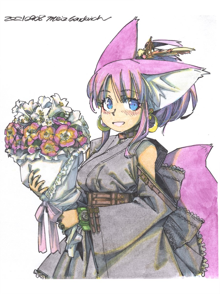 アナログ1532 薄紫の日 久々水彩 中判色紙で背景無し このところ小さい絵が Meiz コミティア138 て02a のイラスト