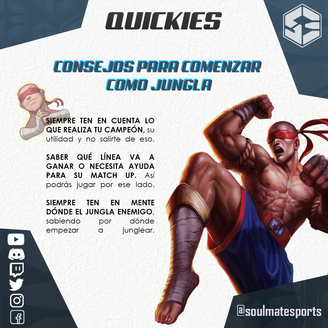 Soulmatesports's tweet photo. ¡MARTES DE TIPS!
Esta vez, nuestro JUNGLA "Woker" nos dio unos consejos para comenzar a jugar el rol de jungla representando a uno de sus campeones favoritos dentro del juego.
#tips #leagueoflegends #lolesports #lol #lolperú #perú #tipsgamer #gamer https://t.co/a9hFqoFuXS