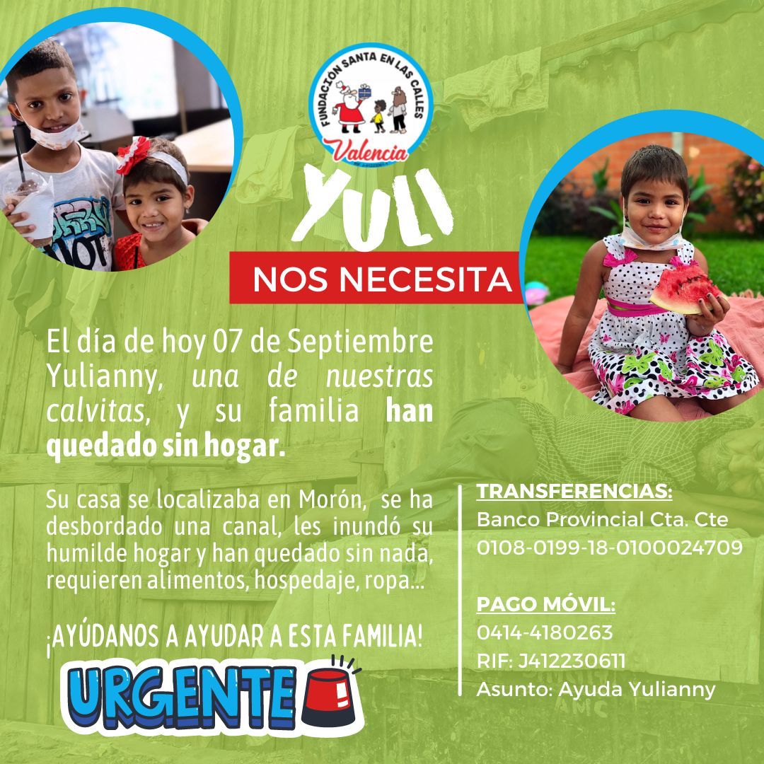 SantaEnCallesVa's tweet photo. Yulianny Navas, paciente con Leucemia, próxima a empezar proceso de trasplante de médula ósea en la CHET, de las afectadas por la crecida del río de Morón, su casa cerca del canal de Santa Ana.
Quedaron sin nada, necesita resguardo.
¡¡URGENTE!! @rafaellacava10 https://t.co/D1pGadXGxu