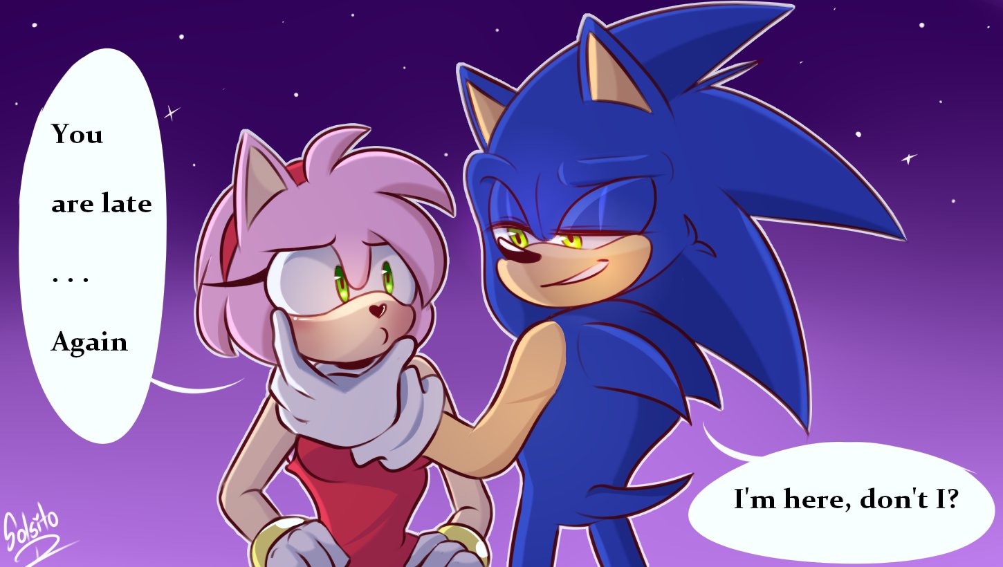 Solsito Draws on X: Sonic's late as usual #SonicTheHedgehog #AmyRose # SonAmy #sonicfanart  / X