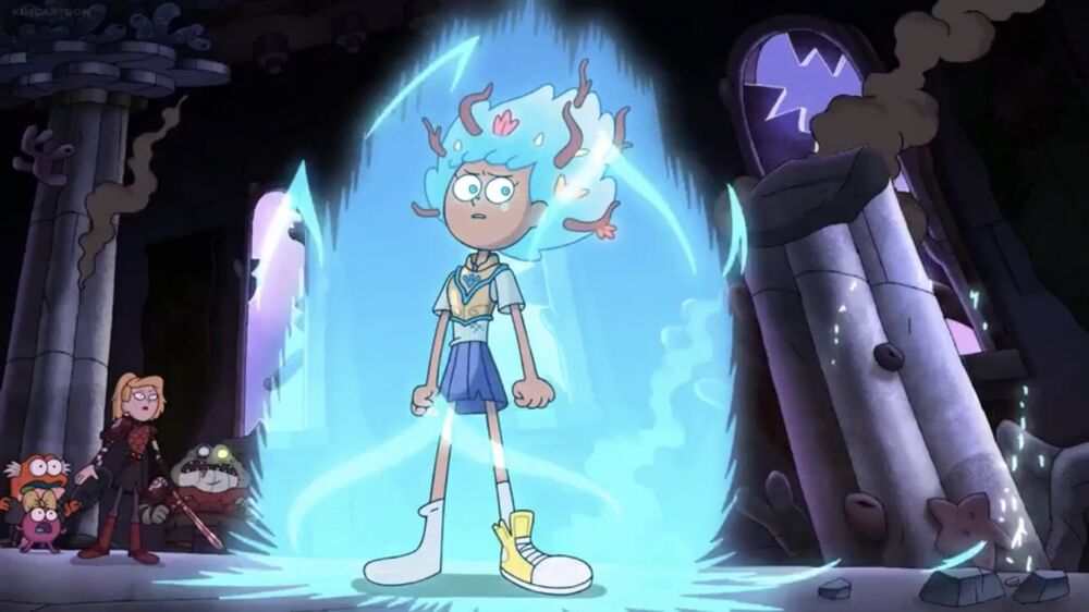 ColorPickedFlag's tweet image. The third flag is the trans flag picked from this screencap of Anne Boonchuy from Amphibia in her gem power form