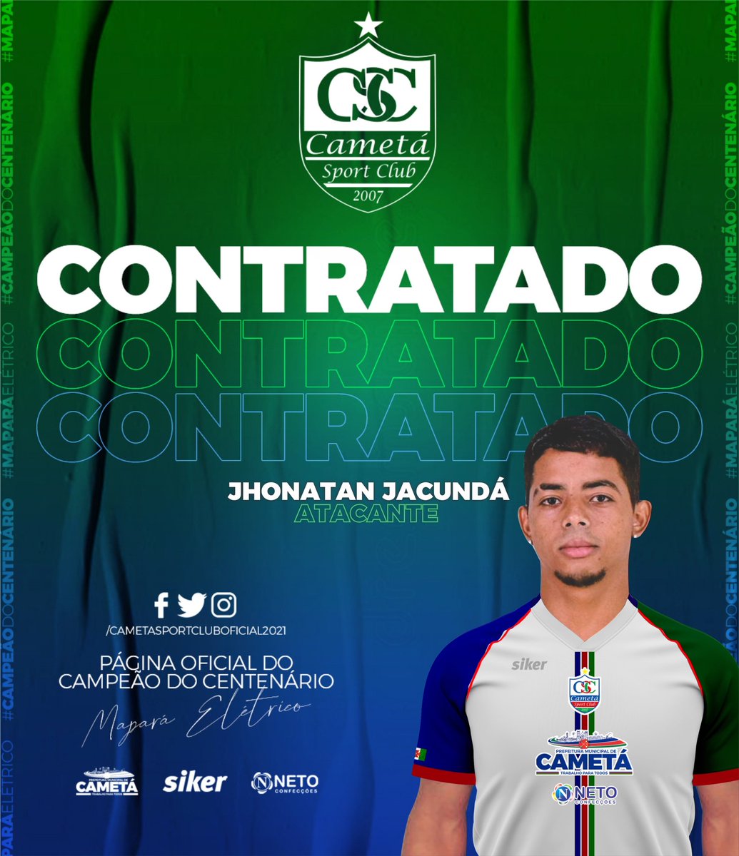 CametaSC's tweet photo. CONTRATADO!
O atacante Jhonatan Jacundá é o mais novo reforço do Cametá para a disputa da Série B do Parazão 2021. Jhonatan é paraense e tem 23 anos de idade, o atacante já passou por equipes como Parauapebas e Gavião Kyikatejê. Seja bem-vindo ao Campeão Paraense do Centenário. https://t.co/SfjAtlSAOq