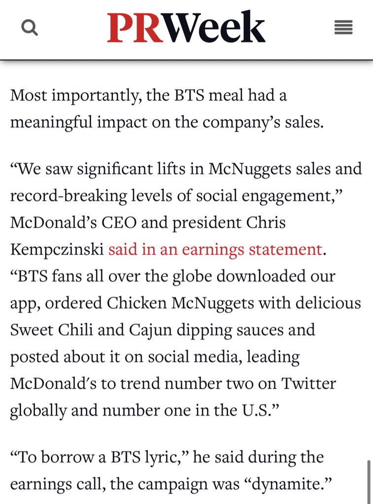 the 2-month @BTS_twt McD campaign had more engagements on McD’s social posts than the brand received across all its social channels from 2017 to 2020 - generated over 11 million mentions of the BTS Meal across primary social media platforms THEIR POWER!