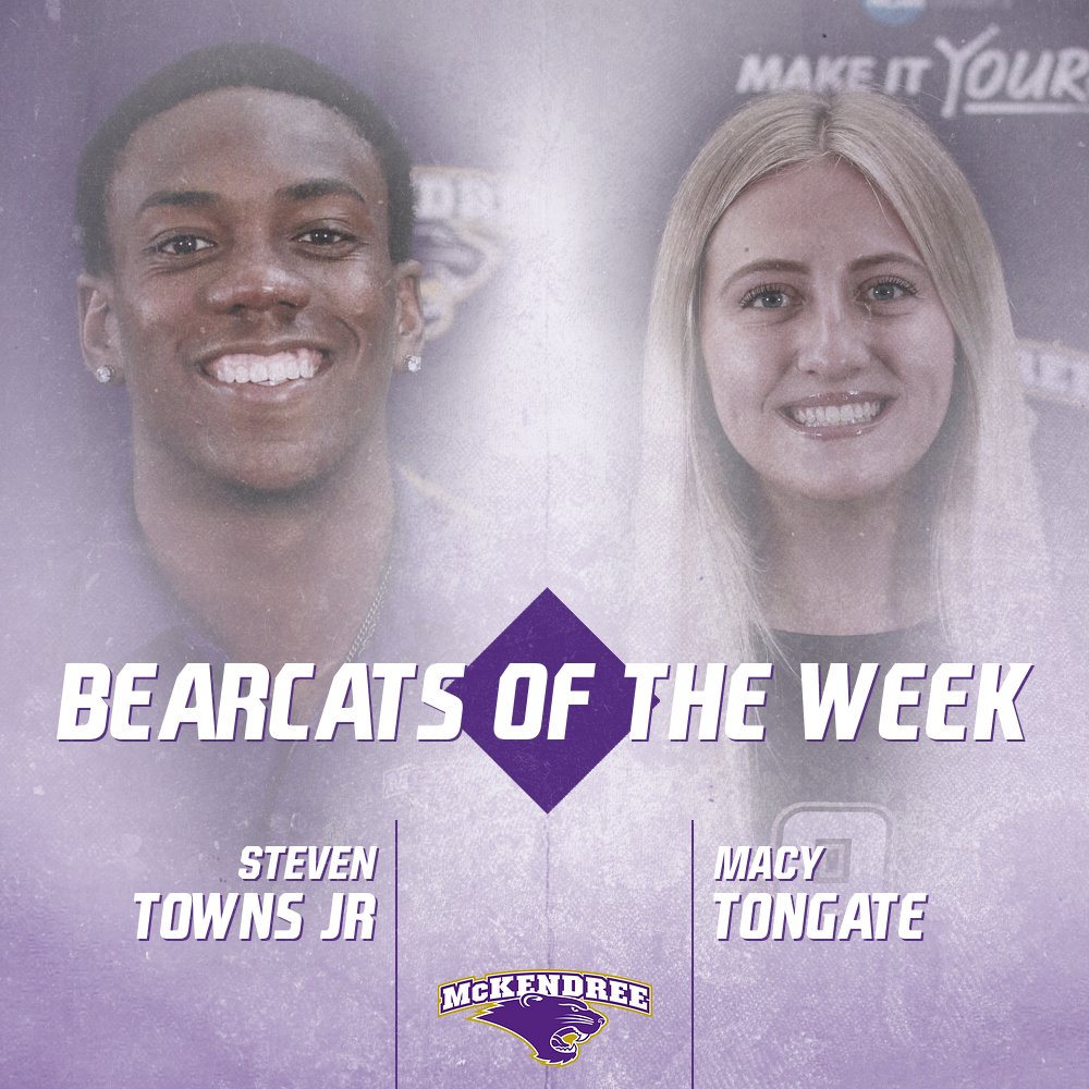 🐾CAN'T BE TAMED | Congrats to our Bearcats of the Week, <a href="/Mckendree_FB/">McKendree Football</a> Junior Wide Receiver, Steven Towns Jr and <a href="/McKvolleyball/">McKendree Volleyball</a> Junior Setter, Macy Tongate! #BearcatsUnleashed #TheOnlyWayIsThrough
