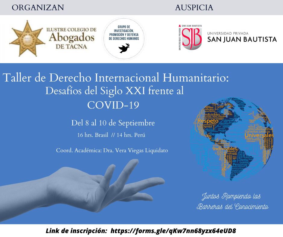 📚🎥📌👩‍🏫👨‍🏫Les extendemos una cordial invitación para asistir al Taller de Derecho Internacional Humanitario: Desafíos del Siglo XXI frente al COVID-19.