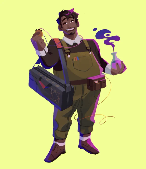 Nadim (he/him) is a magical researcher from Bangladesh! 

Sisi describes him as an "emotionally safe person to be around," so I wanted to make him look friendly and approachable! It was also fun incorporating what trinkets he'd have on his person. (5/?) 