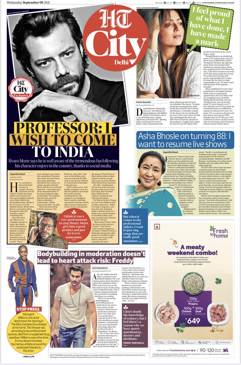 Read all the top news from the world of entertainment and lifestyle in today’s HT City ✨
<a href="/AlvaroMorte/">Alvaro Morte</a> <a href="/ashabhosle/">ashabhosle</a> <a href="/drashti10/">Drashti Dhami</a> <a href="/Freddydaruwala/">Freddy</a> #MichaelKWilliams