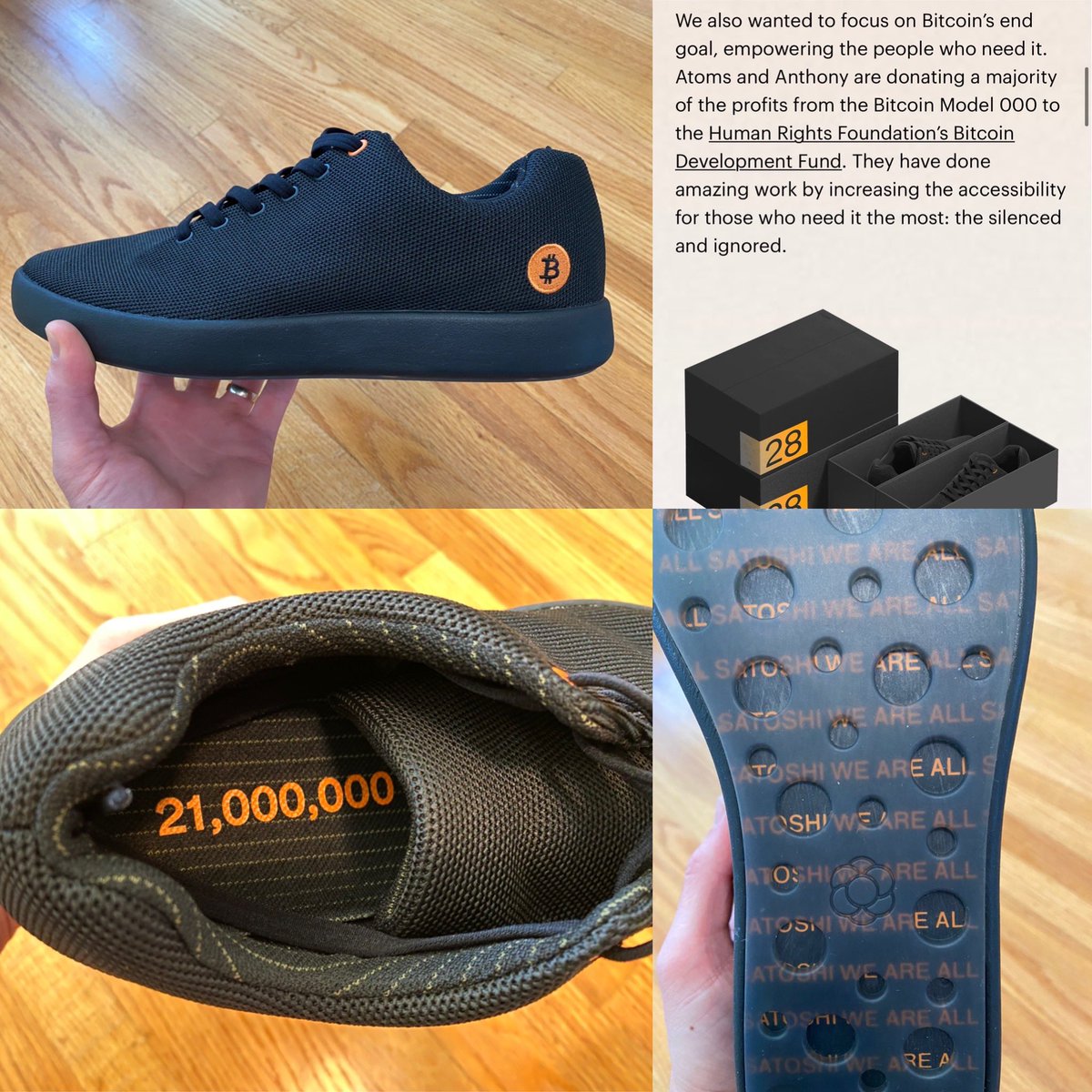 Excited for this shoe by @WearAtoms and @APompliano. The Atoms founders grew up in Pakistan, accept BTC, and want to expand financial freedom. Beyond the shoe being 🔥, Pomp is donating his share of the profit to the @HRF Bitcoin Development Fund 👌 atoms.com/bitcoin