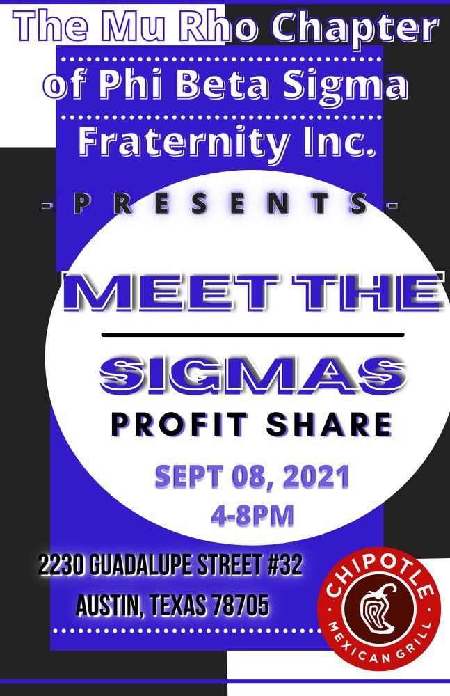 MPSigmas's tweet image. What’s up UT! Come join us  at Chipotle for our profit share/meet-and-greet! 🤘🏾

• 4 - 8 PM
• First 3 people to beat us there  will be on us! 🌮 
• Masks are recommended!   
• Use the hashtag #sigmameetup and tag us for a chance to win a $25 Visa gift card!