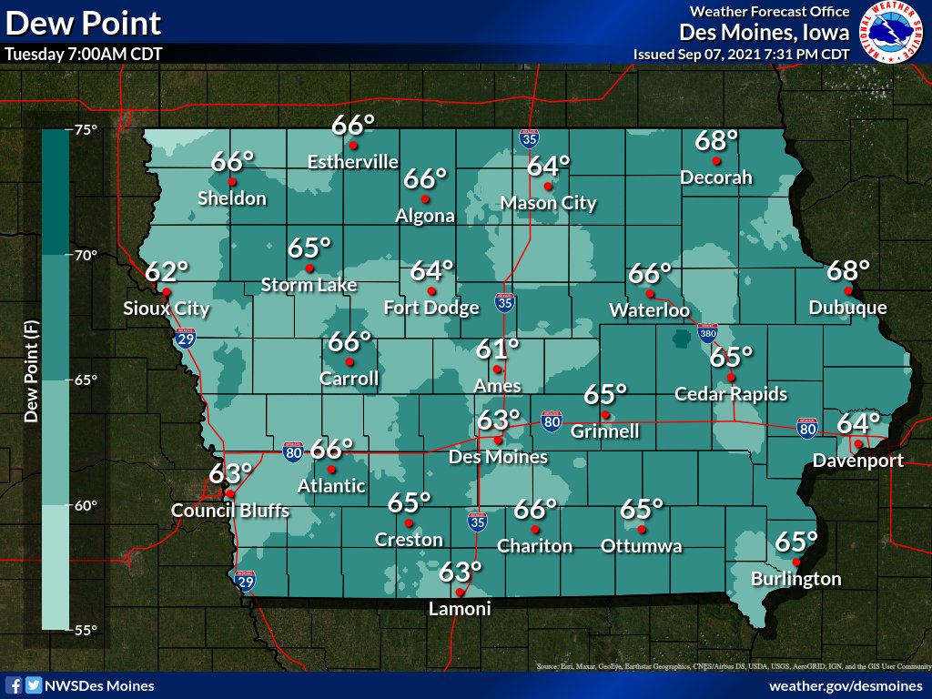 Sep. 7, 2021 7am dewpoints in the low and middle 60s.