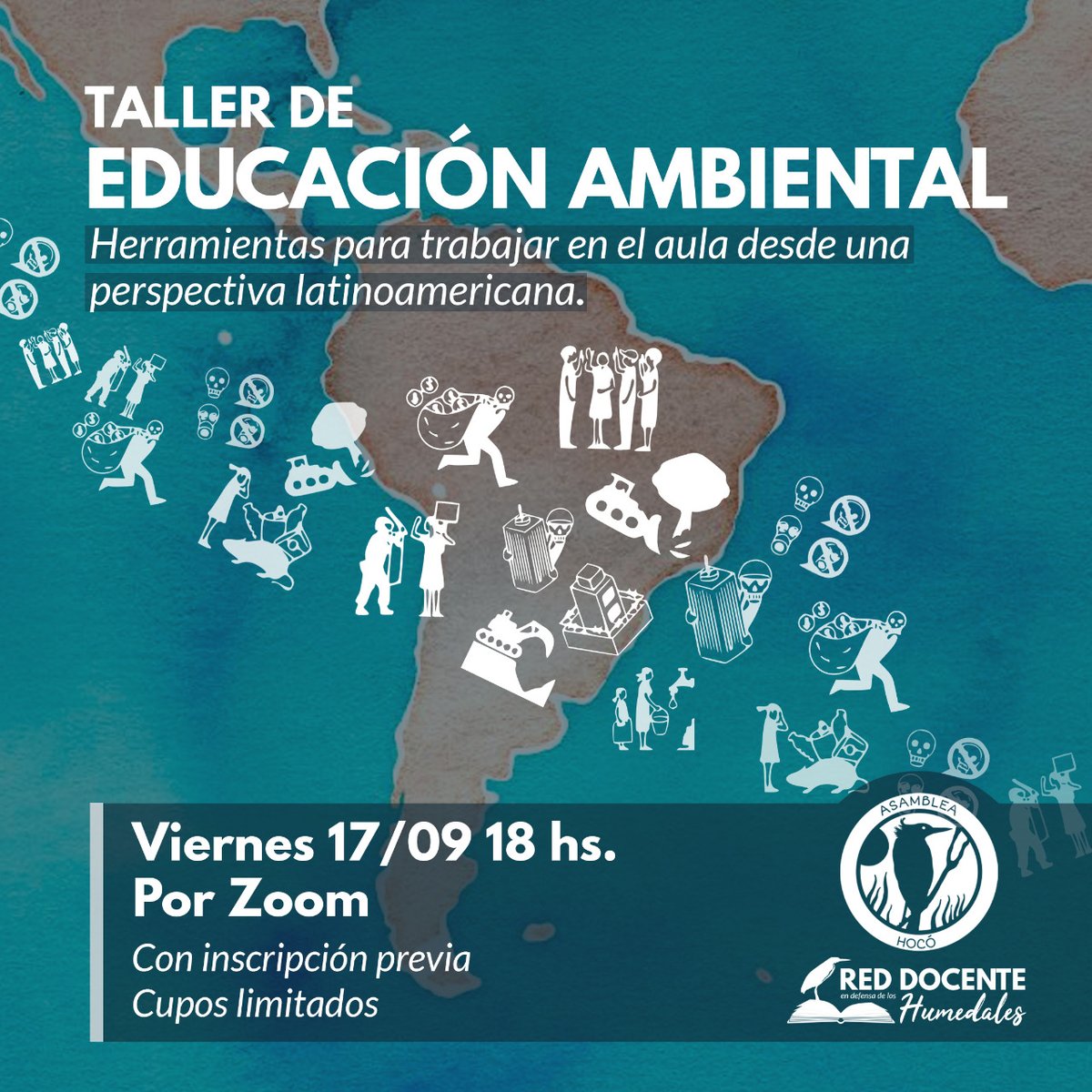 HudsonHumedales's tweet photo. La Red Docente en defensa de los humedales de la Asamblea Hocó invita a participar del "Taller de Educación Ambiental. Herramientas para trabajar en el aula desde una perspectiva latinoamericana”.

¡Inscribite! https://t.co/UVegL4JC0O https://t.co/AwLJyzkqNC