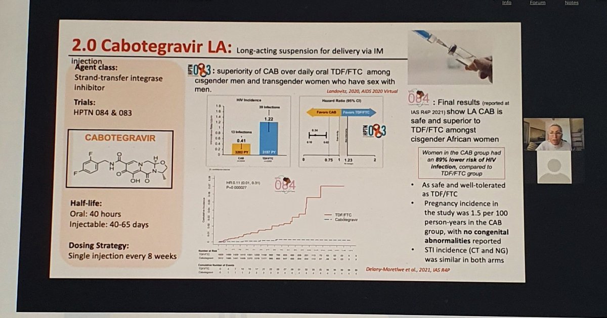 VAHANetwork's tweet photo. 8 weekly IM injection of cabotegravir... good evidence for HIV protection in a range of people at risk.
#hivaids2021 https://t.co/zbZ9qI0FyX
