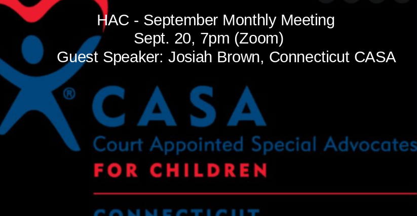 cthumanist's tweet image. Join us for our monthly meeting on September 20 with guest speaker Josiah Brown of Connecticut CASA facebook.com/events/1980449…