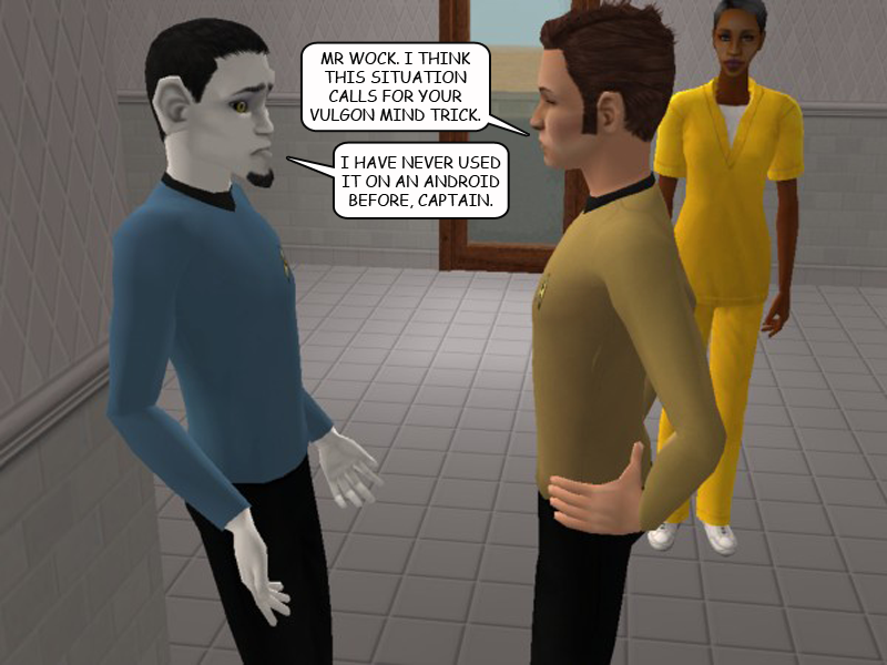 CourtleyManor's tweet photo. #CourtleyManorRecap: The lines between fandoms become momentarily blurred as #StarSims Captain Jim Jerk tells Mr. Wock to use his "Vulgon mind trick" on the androids, and a number of #StarWars references ensue. When it works, Jim decides to treat the crew to Chinese food. (1/2) https://t.co/cfVHvePVlj
