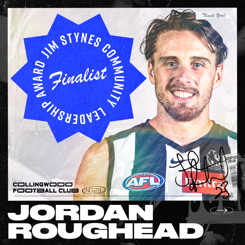 CollingwoodFC's tweet photo. Jordan Roughead is one of four finalists for the 2021 Jim Stynes Community Leadership Award 👏

Roughy is a powerful advocate and leader within the community across four key focus areas including the LGBTIQA+ community, climate action, youth homelessness and women’s sports.