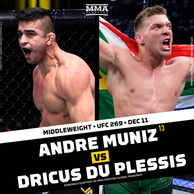 Andre Muniz fights Dricus Du Plessis at #UFC269! Who ya got?? 

Full story: 