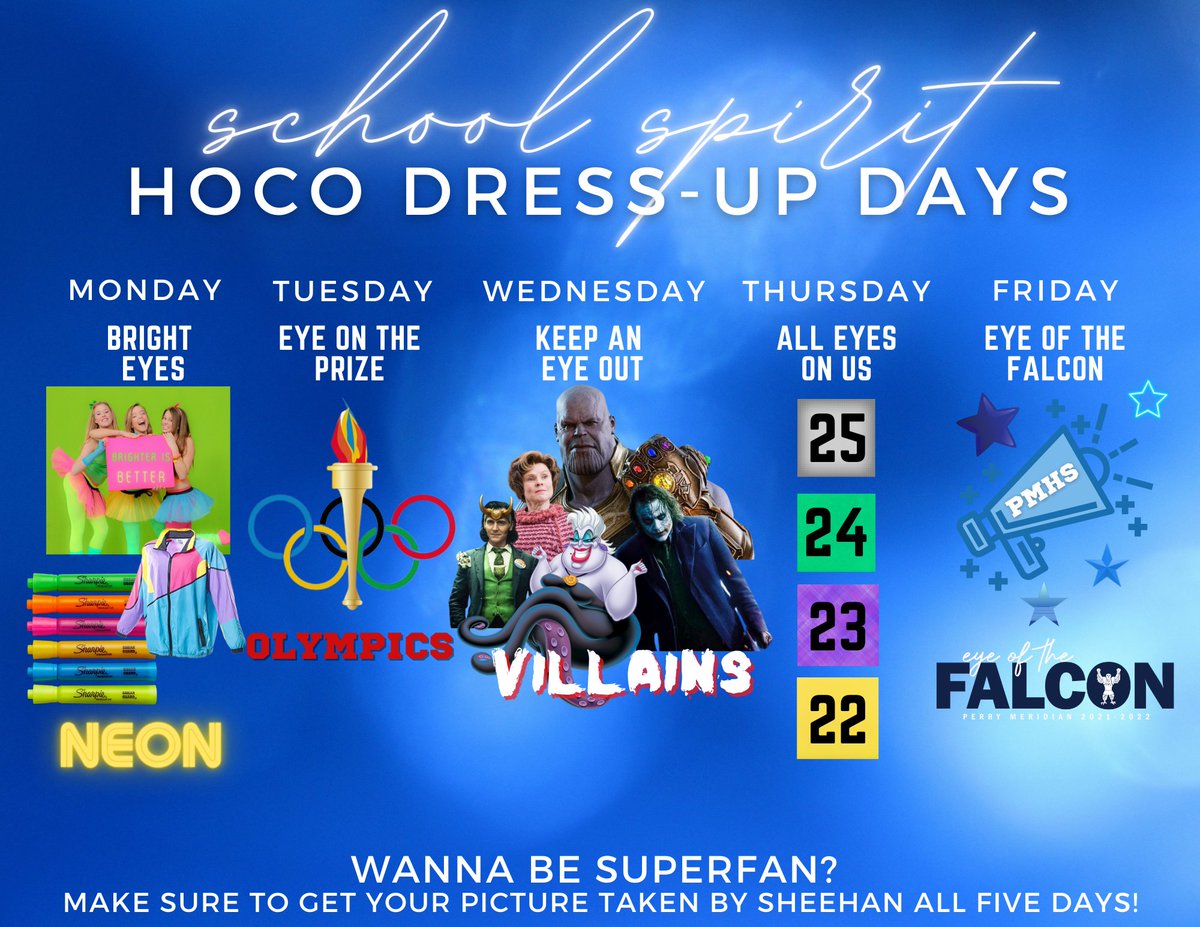 Who is ready for SPIRIT DAYS? Who is gonna be the SUPER FAN? Get ready for Homecoming, Falcons! #eyeofthefalcon #cleareyesfullheartscantlose