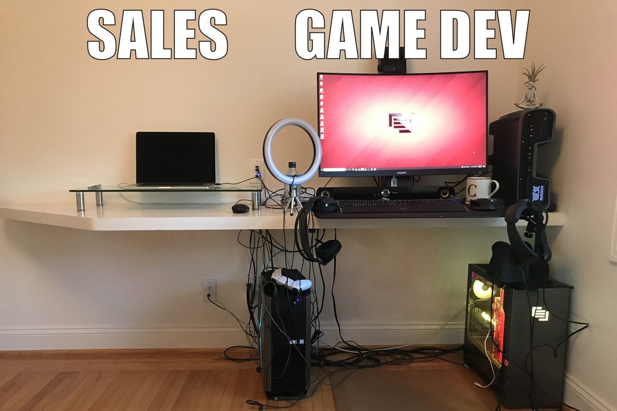 Someone wanted to see my WFH rig. When I took the pic, it looked like a meme.
 
<a href="/maingear/">MAINGEAR</a> you guys are artists!
#gamedev #indiedev #WorkFromHome #playlilalive
