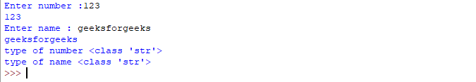 codingeveryday2's tweet image. #pyhon
input function works in Python :
# Program to check input
# type in Python
num = input ("Enter number :")
print(num)
name1 = input("Enter name : ")
print(name1)
# Printing type of input value
print ("type of number", type(num))
print ("type of name", type(name1))