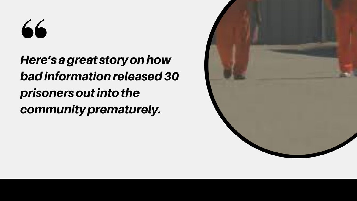 Here’s a great story on how bad information released 30 prisoners out into the community prematurely.

Loris Marini and James Price share a few incredible stories 
(youtu.be/g29R-zhASP4  
 #informationmanagement
<a href="/rethinkinfo/">James Price</a>