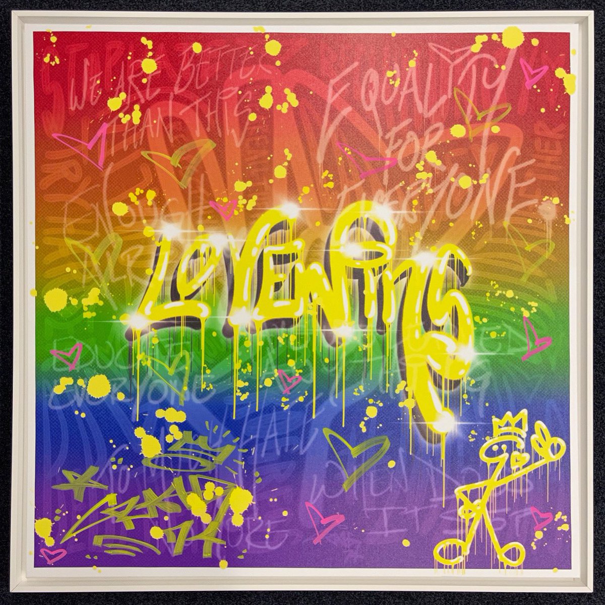 Another piece from my #LoveWins series. Created digitally with @procreate, printed by @canvaspop, an remarked with <a href="/krinknyc/">Krink ® New York City</a> #paint. 1/1 artist proof on 36”x36” canvas. #Art #PopArt #StreetArt #SprayPaint #Peace #Love #Equality #StopHate #Painting #ArtistsOnTwitter #Pride