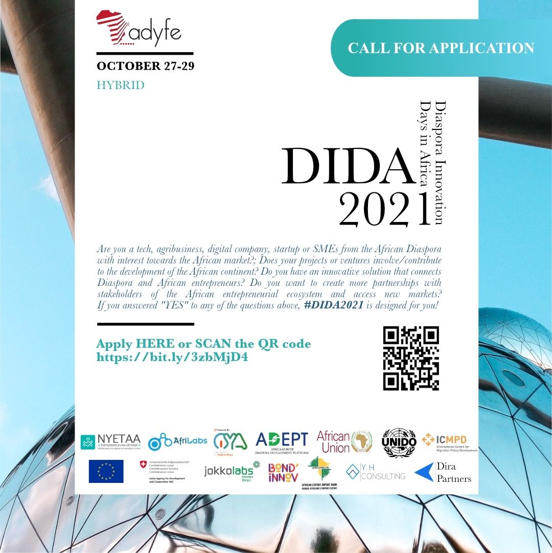 #DIDA2021 | How to participate?
Participate as a “participant” OR as an “entrepreneur”
This is a great opportunity to connect with other Diaspora and African entrepreneurs.
📌 ABOUT DIDA 👉🏽buff.ly/3BLsHXF 
🔗 REGISTRATION 👉🏽 buff.ly/3mVbVkR