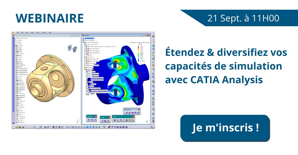 KeonysPLM's tweet image. Étendez &amp;amp; diversifiez vos capacités de simulation avec #CATIA Analysis ! Vous souhaitez découvrir l'ensemble des capacités de CATIA Analysis pour #modeliser et #simuler vos produits de façon réaliste ? Rdv le 21/09 à 11h pour notre webinaire : hubs.la/H0Vpmlv0 #simulia