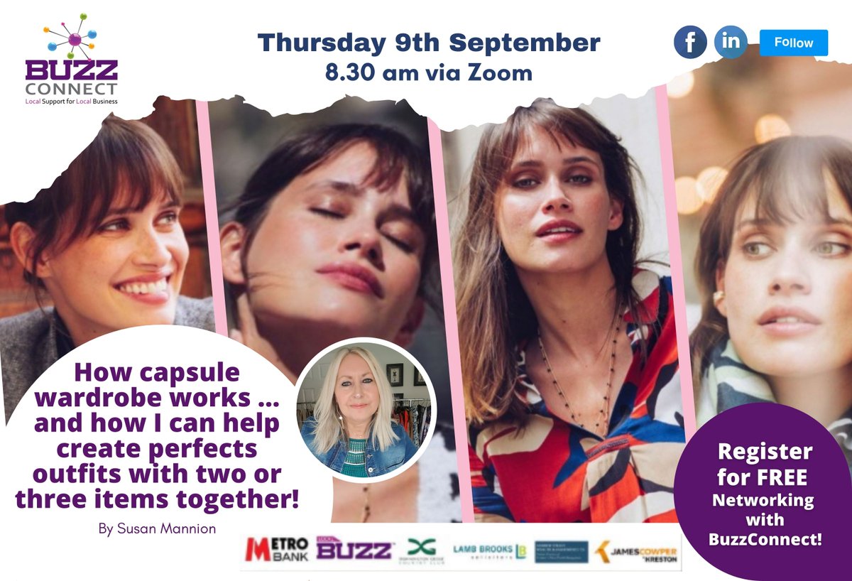 UKBuzzConnect's tweet image. ✅ Tomorrow  at BuzzConnect ... How a capsule wardrobe works, moving from season to season and how I can help create complete outfits ... by Susan Mannion
Join @BuzzConnect
👉 Register here - lnkd.in/daUtqy6