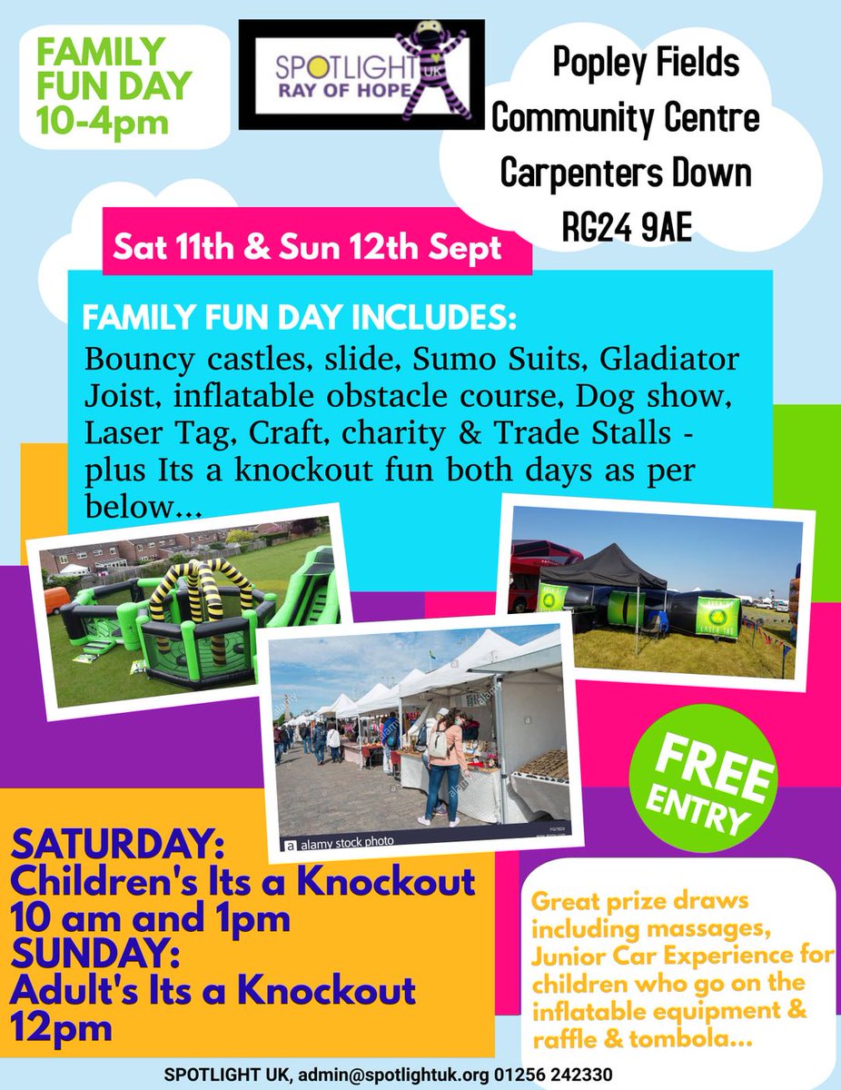therightkit's tweet photo. Support Spotlight UK on Popley Fields.  The Right Kit will be doing live demos but you can come for the bouncy castle, sumo suits, laser tag, craft, charity &amp; trade stalls, dog show and Its a Knockout challenges https://t.co/BZmrq5NPbe