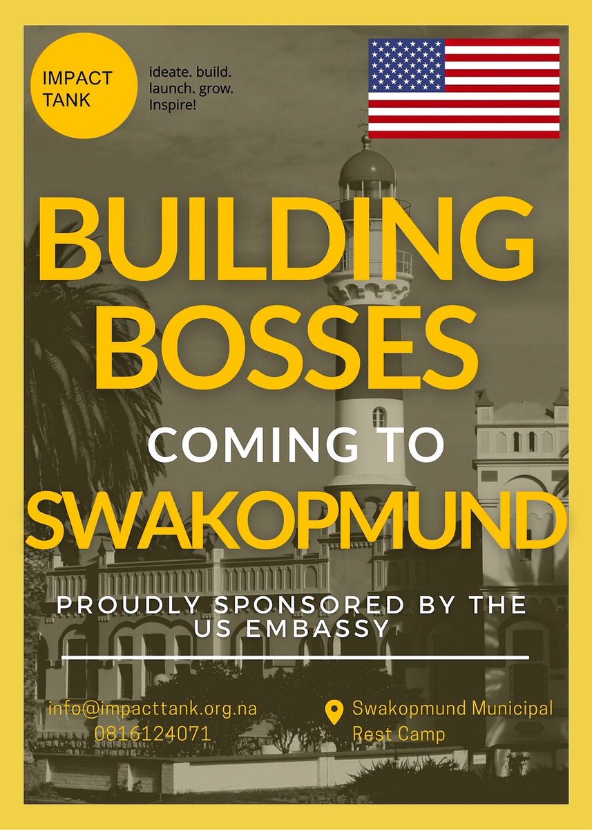 impact_tank's tweet image. Building Bosses is expanding to the coast, funded by the US Embassy! 

Stay tuned for live highlights from Launch Day, 13 September!

#buildingbosses #swakopmund #impacttank #empower #entrepreneurship #expansion