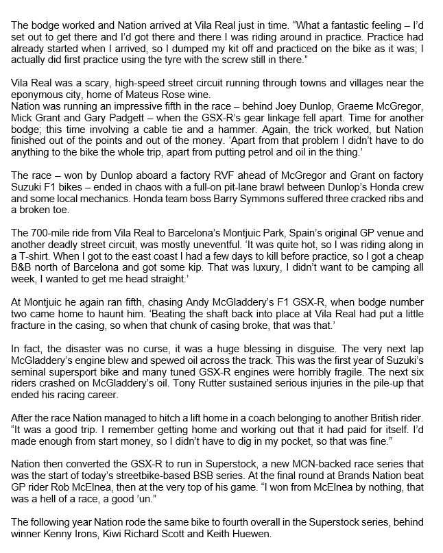 Re Zarco riding to Aragon on a 900SS Darmah, this is one of my all-time fave stories: when Trevor Nation rode his GSX-R750 race bike from the UK to Vila Real in Portugal and Montjuic Park in Spain to contest the 1985 Portuguese &amp; Spanish TT F1 rounds. Mental!😎😎