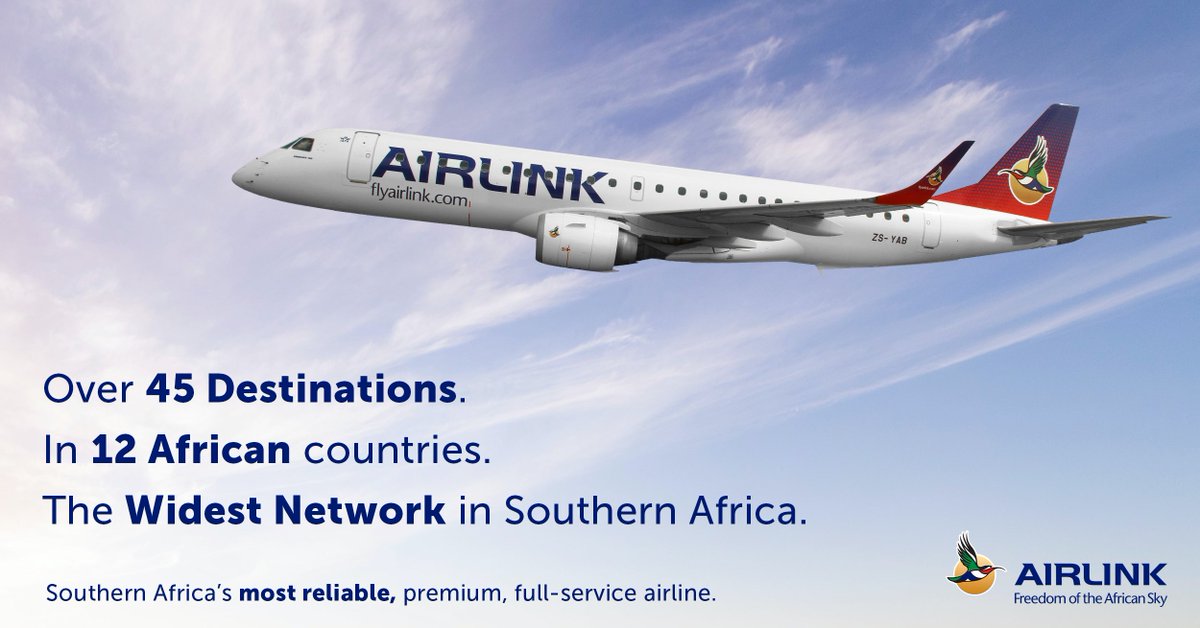 Fly_Airlink's tweet image. Airlink is Southern Africa’s largest independent airline measured by flight movements with over 50 commercial jetliners in our fleet.

Book flights to over 45 destinations in 12 African countries and to St Helena Island.

Search Flights: flyairlink.com/en-za/
#FlyAirlink