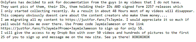 OnlyFans is finding other ways to fuck over sex workers so I will be switching to @JustForFansSite effective