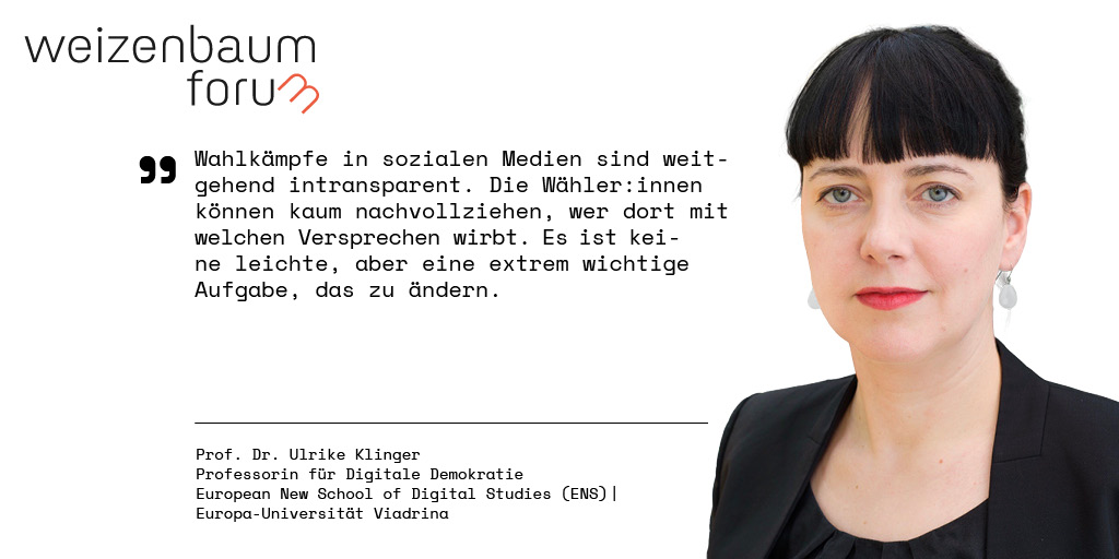 Können #Wähler_innen den #Wahlkampf in #sozialen_Medien überhaupt nachvollziehen? Dieser Frage gehen unsere Gäste <a href="/UlrikeKlinger/">Ulrike Klinger @ulrikeklinger.bsky.social</a>, <a href="/i_RoBo_/">Isabelle Borucki 🦣 & 🟦</a> und <a href="/zaddica/">Christina Dinar</a> im #Weizenbaum_Forum am 14.9. um 18 Uhr nach. Jetzt anmelden 👉weizenbaum-institut.de/events/btw2021…